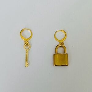 Mismatched Gold Lock & Key Hoop Earrings